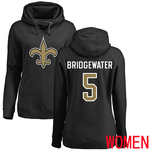 New Orleans Saints Black Women Teddy Bridgewater Name and Number Logo NFL Football #5 Pullover Hoodie Sweatshirts